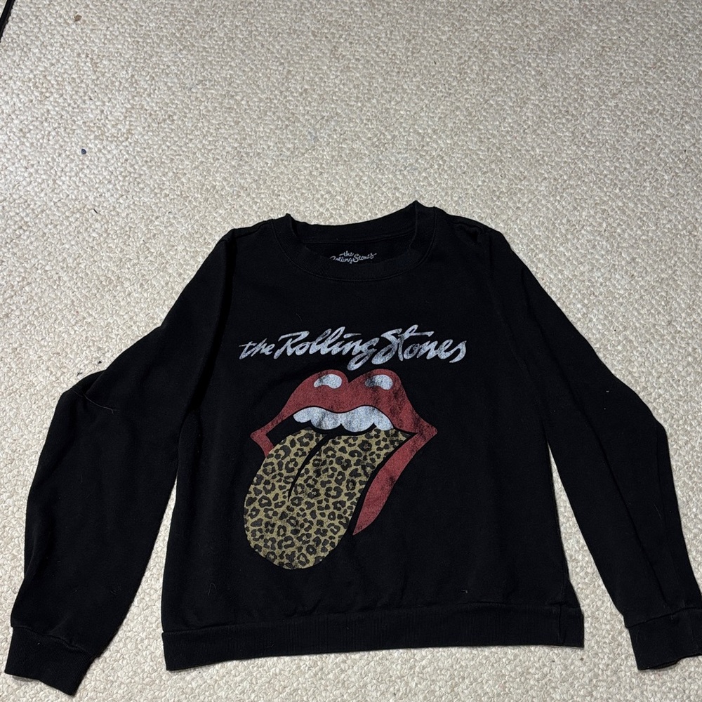 The Rolling Stones Black Sweatshirt with Red and Leopard Print